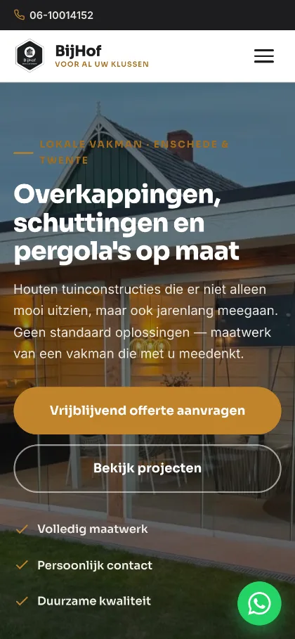 De homepage van BijHof op een telefoon