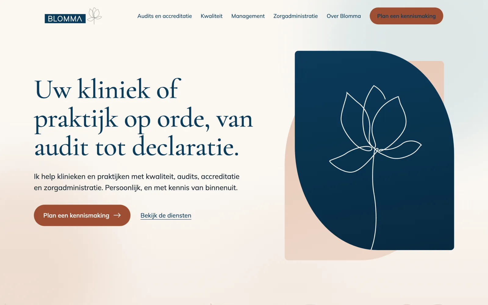 De homepage van Blomma Zorgadvies op een laptop