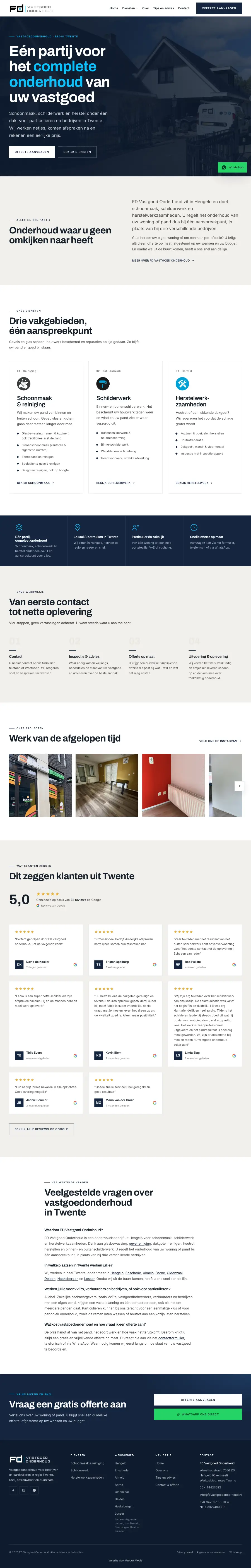 De hele homepage van FD Vastgoed Onderhoud, die meescrolt terwijl je de pagina scrolt
