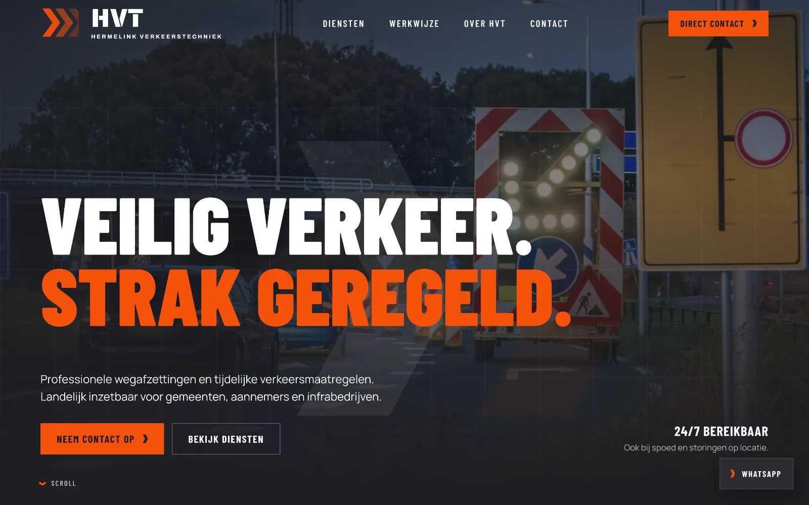 De homepage van Hermelink Verkeerstechniek op een laptop