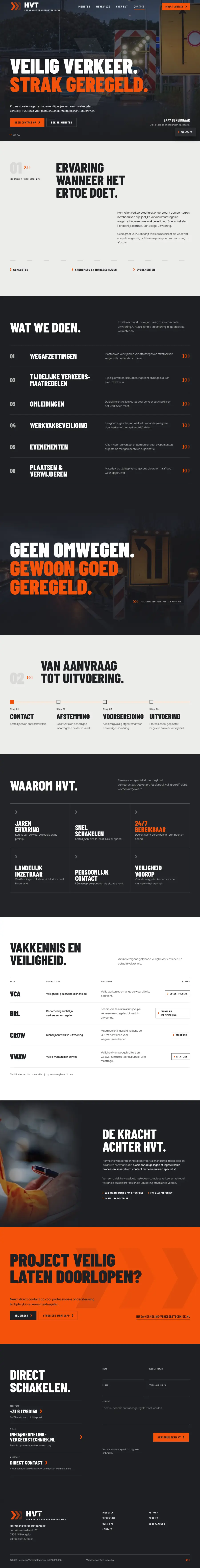 De hele homepage van Hermelink Verkeerstechniek, die meescrolt terwijl je de pagina scrolt