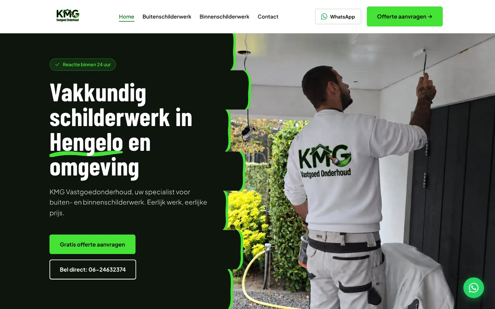 De homepage van KMG Vastgoedonderhoud op een laptop