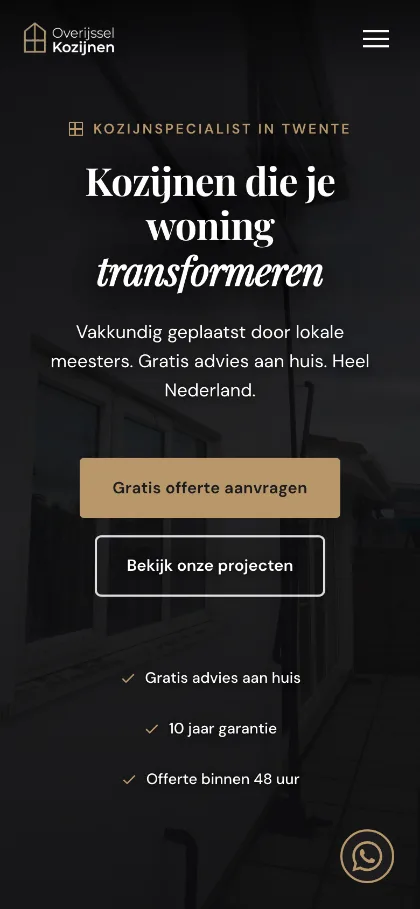 De homepage van Overijssel Kozijnen op een telefoon