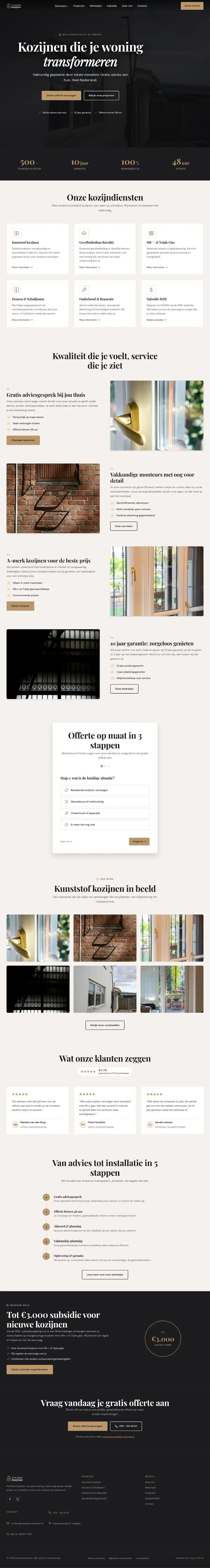 De hele homepage van Overijssel Kozijnen, die meescrolt terwijl je de pagina scrolt