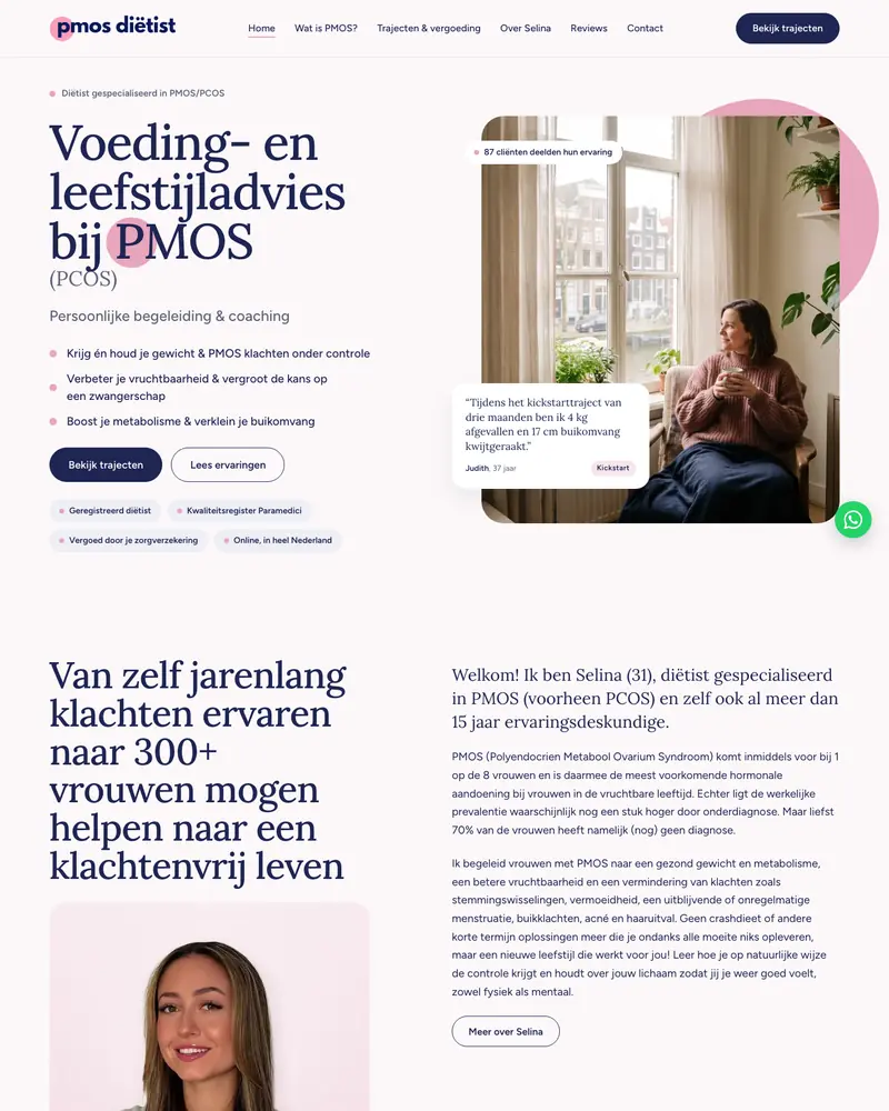 De homepage van De PMOS Diëtist