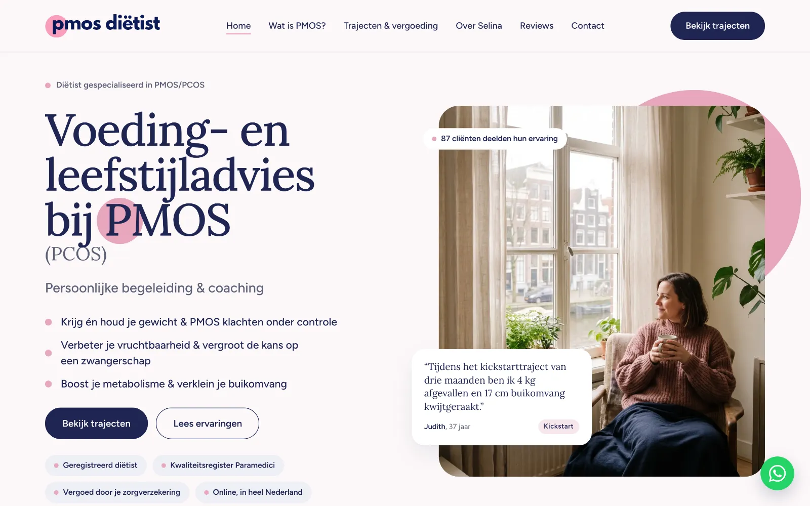 De homepage van De PMOS Diëtist op een laptop