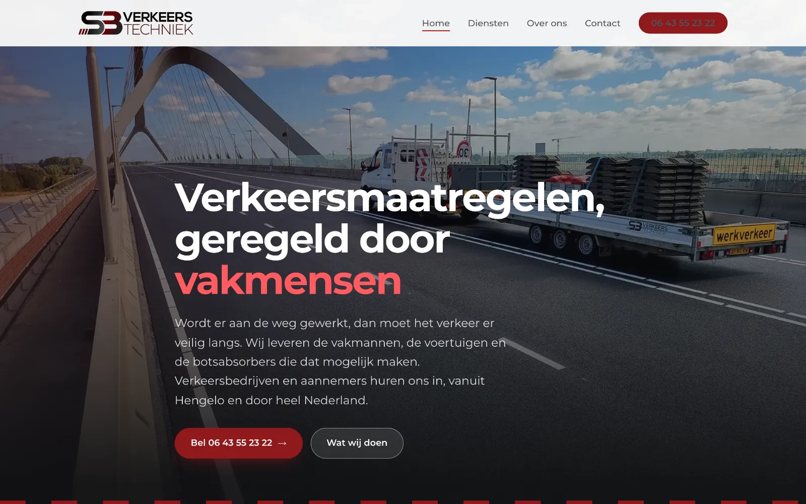 De homepage van SB Verkeerstechniek op een laptop