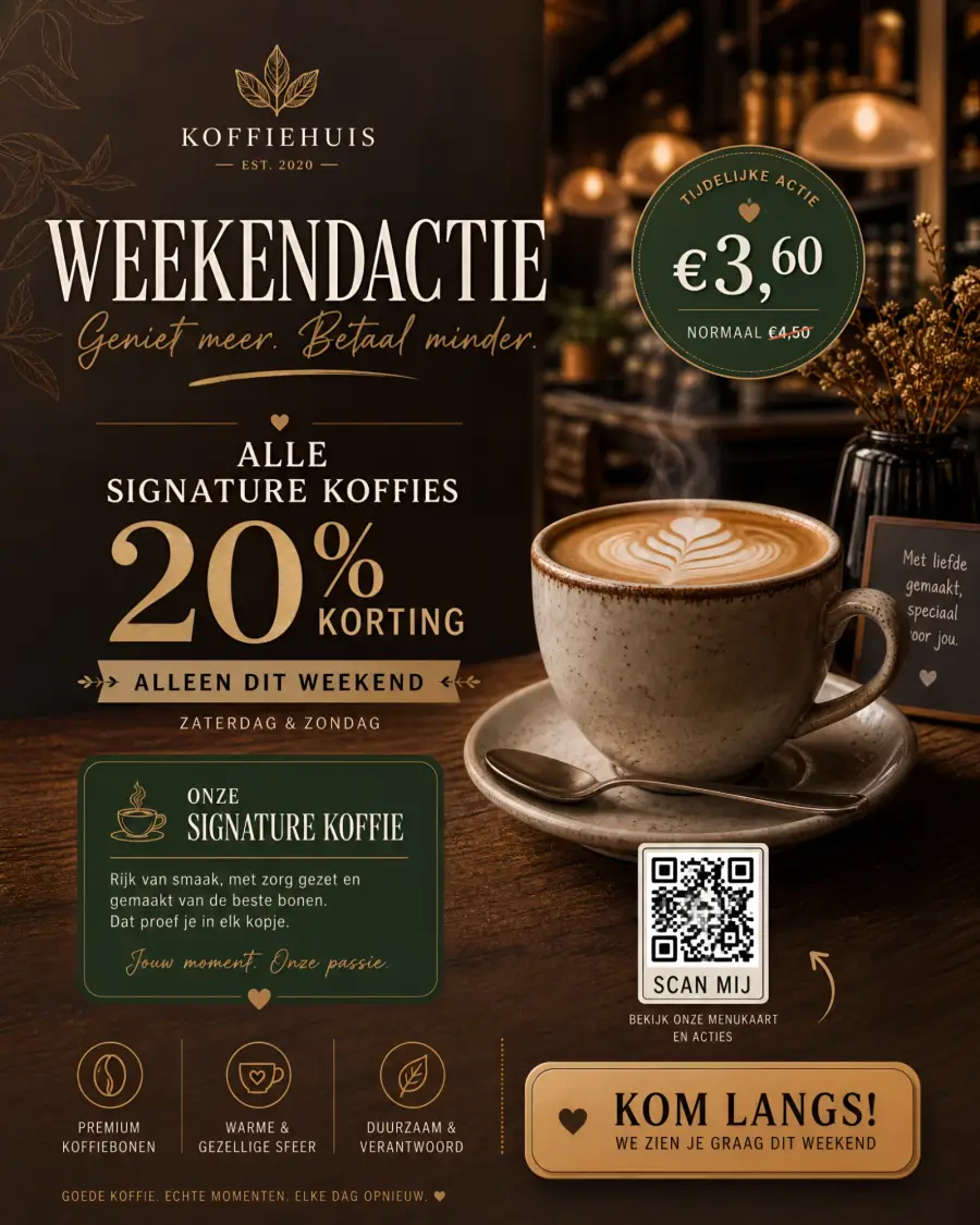 Content poster voor een koffiezaak: weekendactie op signature koffies